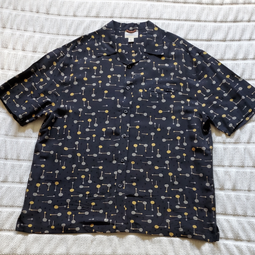 Casual Black and Yellow Button Down Shirt with Geometric Print